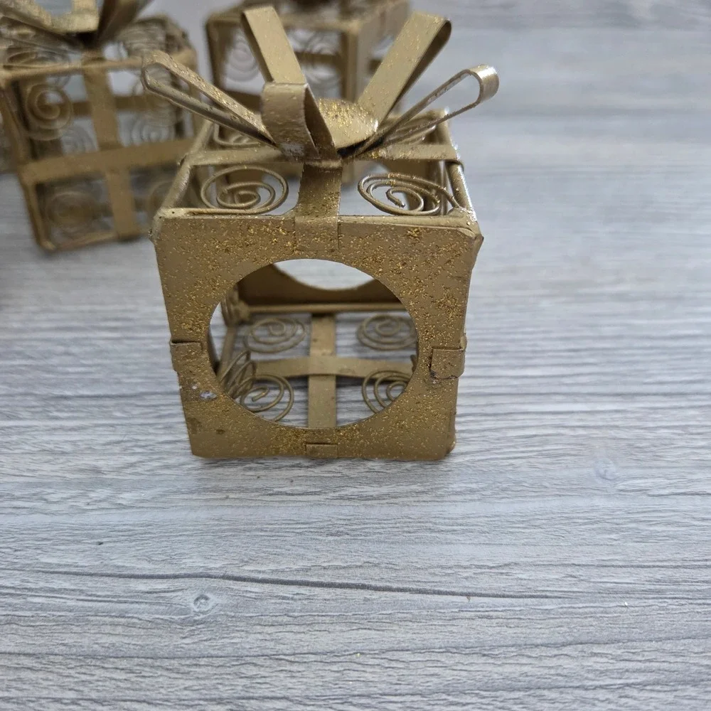 Napkin Rings Gold Gift Box Filigree Glitter Holiday Decor Set of 10 Christmas